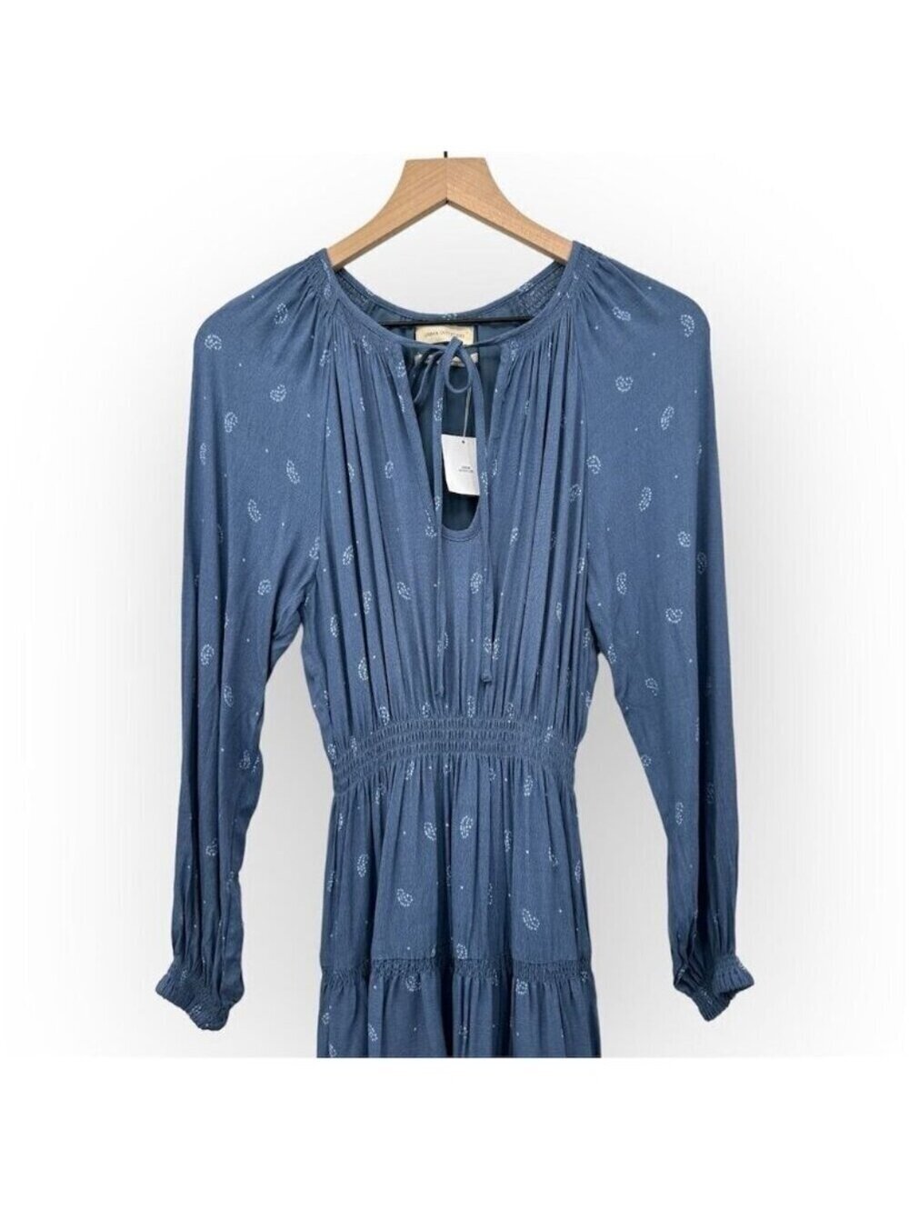 Urban Outfitters Reese Paisley Blue Midi Dress Smocked Tiered Size S - Picture 9 of 9